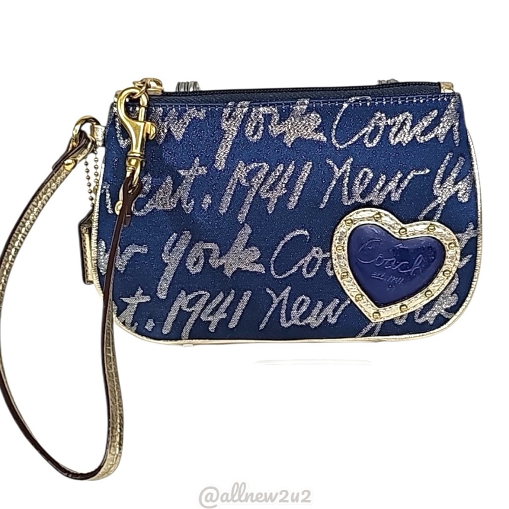 Coach Signature 1941 New York Heart Ltd. Edition Blue and Silver Wristlet